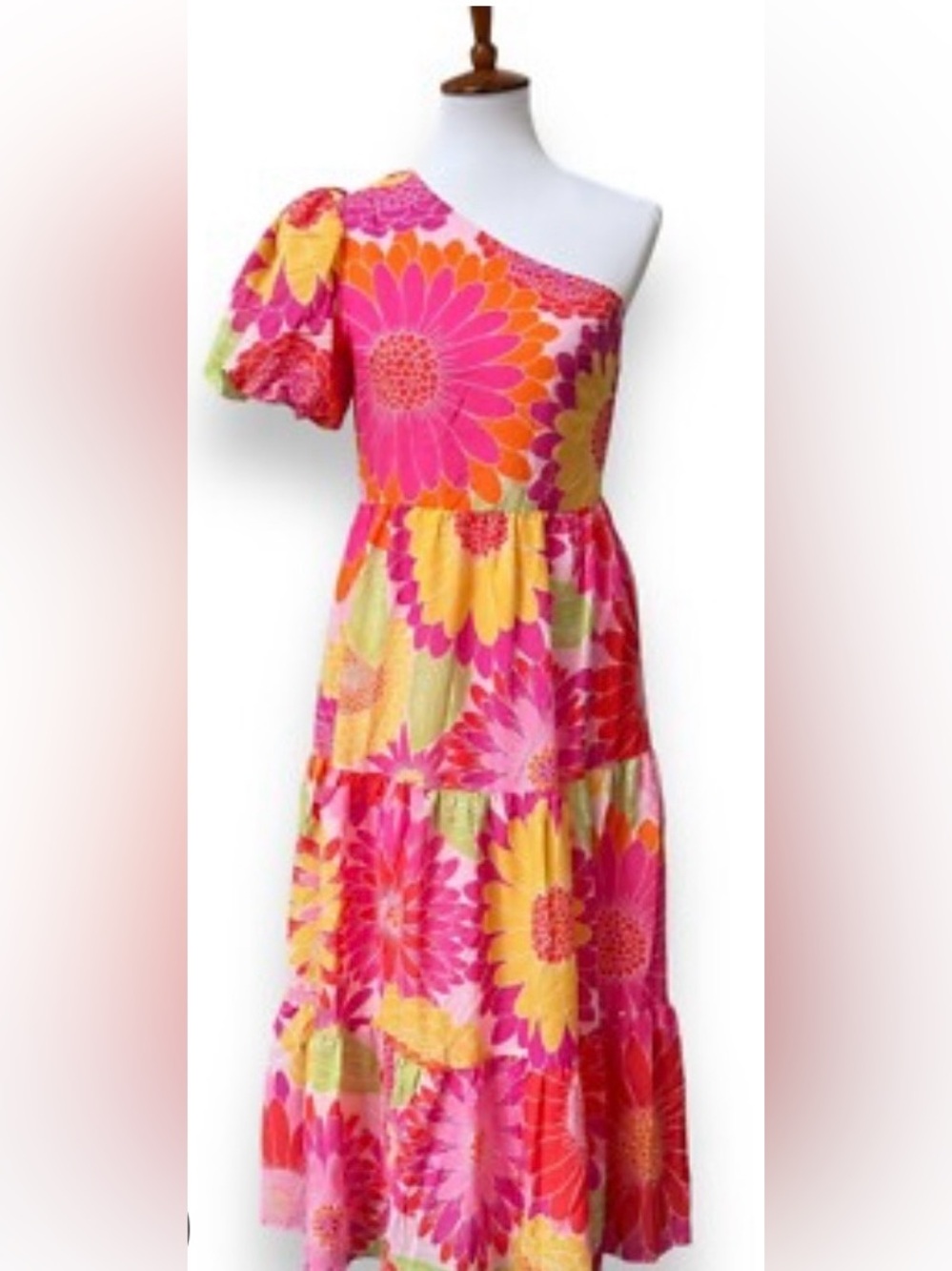 J. Marie One Shoulder Floral Tiered Maxi Dress Size XL NWT Bold Summer Pink